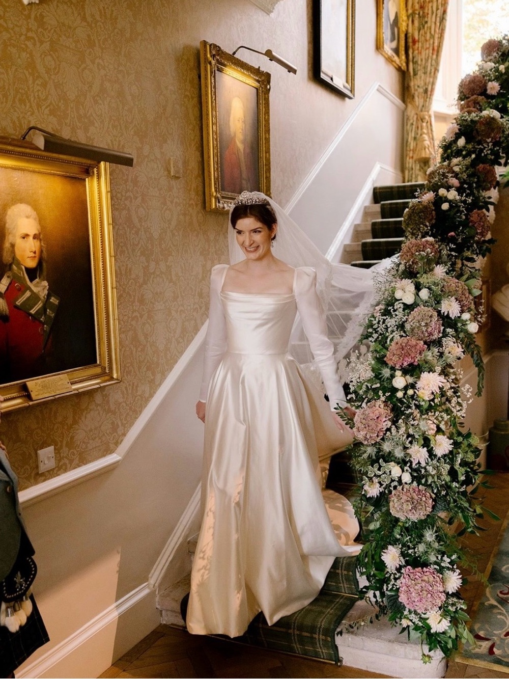 Elegant ivory Satin Wedding Dress with Long Sleeves